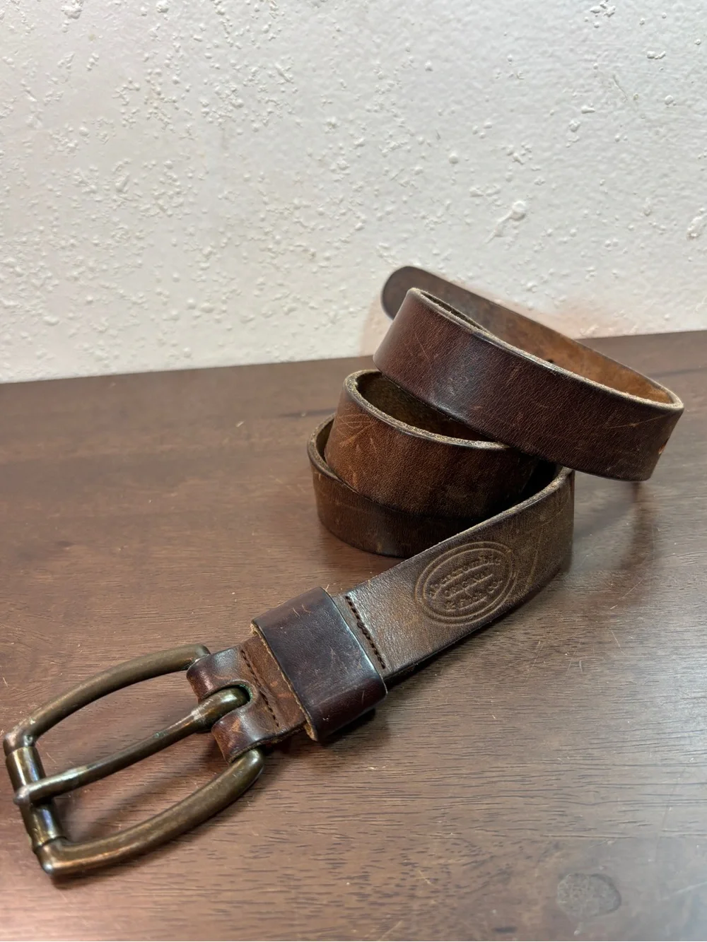 Abercrombie & Fitch Brown Leather Belt with Brass-Tone Buckle
